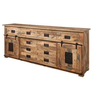 MASSIVMOEBEL24.DE Sideboard Mango Natur lackiert Railway #122 | 200x45x90 (BxTxH) 108 kg Industrial montiert vollmassiv
