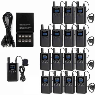 Retekess TT125 Audio Tour Guide System, Reiseleitersystem,150 m, 100H, Automatische Kopplung, Stummschaltung per Tastendruck, mit 16-Schlitz-Ladestation, für Tourismus, Fabrik, Konferenz