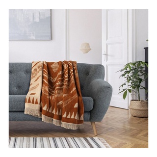 AmeliaHome Kuscheldecke 150x200 cm Decke mit Fransen Tagesdecke aus Baumwolle Boho Ethno Muster Braun Beige Zaria Navajo