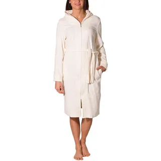 Damenbademantel AQUARTI "Bademantel Aquarti Damen Bademantel mit Reißverschluss Lang" Gr. M, beige (ecru), M, Obermaterial: 40% Baumwolle CO. 40% Viskose CV. 20% Polyester PES., Hausmäntel, Damenbademantel