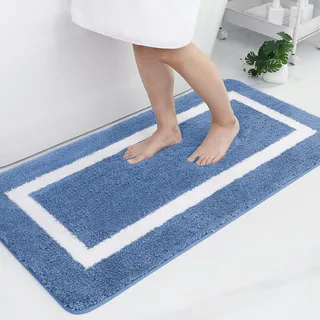 Homaxy Badezimmerteppich Badematte rutschfest Waschbar Badteppich Weiche Mikrofaser Hochflor Badvorleger – 60 x 120 cm, Blau
