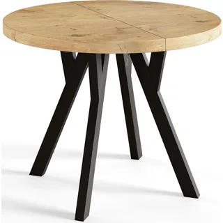 Runder Esszimmertisch OVO, ausziehbarer Tisch Durchmesser: 80 cm bis 130 cm, Wohnzimmertisch, Lancelot - Hellbraun, Schwarz