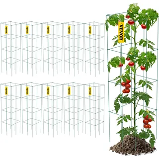 VEVOR Tomatenkäfige, 30 x 30 x 117 cm, 10er-Set quadratische Pflanzenstützkäfige, robuste, grüne Tomatentürme aus PVC-beschichtetem Stahl zum Klettern von Gemüse, Pflanzen, Blumen und Früchten