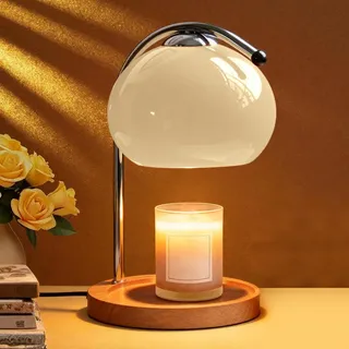 Topyond Aromakerzen-Schmelzlampe, Dimmbare, Retro Holz Ablage | Glas‐Kerzenwärmer, Schreibtischlampe, Schlafzimmer‐Nachttischlampe, Ambient‐Tischlampe, Home‐Decor (Beige)
