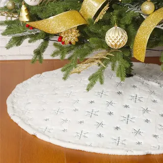 Weihnachtsbaum-Rock mit Pailletten, 91,4 cm, weiß, weich, dick mit silbernen Schneeflocken, Dekorationen für 1,5 m, 1,8 m, 2,1 m