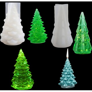 FineInno 2 Pc Christbaum Epoxidharz Form Tree Resin Mold LED Lampe Silikonformen für DIY Desktop Ornaments Kerzenhalter Teelichter