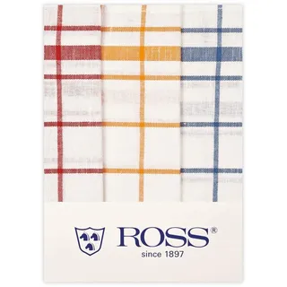 Ross 3er Pack Halbleinen-Geschirrtücher Karo rot-blau-gelb, 50x70 cm
