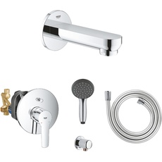 GROHE Installations- Set für die Dusche (inkl. Eurosmart Wanneneinlauf, Start- Wannenarmatur, 1500mm Brauseschlauch, Wandanschlussbogen + Vitalio Start Brausegarnitur), chrom