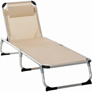 Fortuna Lai Gartenliege Alu 4-fach verstellbar faltbar ergonomisch, Netzstoff Beige 170x60x76cm für Garten & Terrasse - Beige