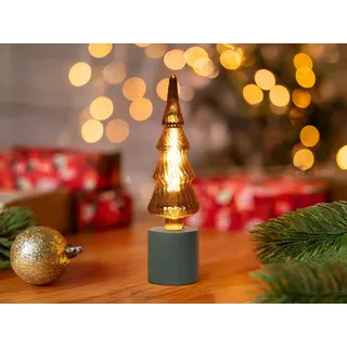 Kleine Tischlampe Beton Schwarz Ø 9cm mit Deko LED Tanne Weihnachtsbaum Gold