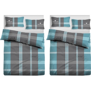 TOM TAILOR Bettwäsche »Ole« in Renforcé und Biber (Flanell) Qualität, aus 100% Baumwolle, Bett- und Kopfkissenbezug mit Reißverschluss, Bettwäsche Set unterstützt die Initiative Cotton made in Africa, Made in Green zertifiziert TOM TAILOR HOME türkis/anthrazit B/L: 135 cm x 200 cm