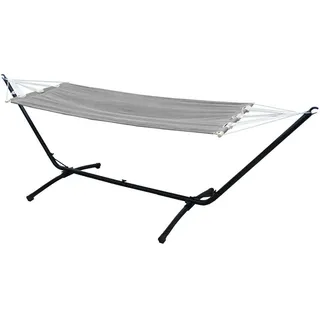 Amanka Hängematte mit Gestell 310/100 cm, Grau/Schwarz , Metall , Rechteckig , 100x95x310 cm , Gartenmöbel, Gartenschaukeln, Hängematten