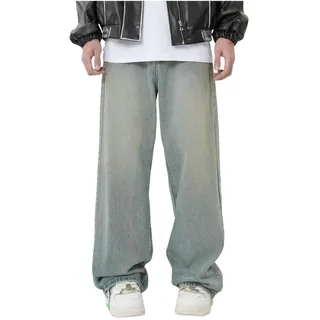 Generisch Baggy Jeans Herren Coole Breite Stretch Jeanshose Cargo Jeans Lange Y2K Hellblaue Hose Jeans Straight 90S Skater Baggy-Jeans Baggy Hose Blau S,M,L,XL