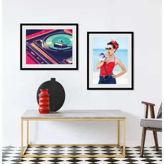 Bild QUEENCE "DJ", grün (farbe rahmen: schwarz, farbe bild(er): grün), B:40cm H:30cm, Acrylglas, Holz, Papier, Bilder, Bild, HD Premium Poster-Druck inkl. Holzrahmen