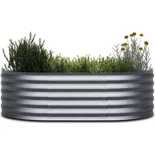 Blumfeldt High Grow Extended Hochbeet - Ergonomisches 300-l-Hochbeet aus Galvalume-Stahl, Rost- und Frostsicher, 150 x 60 x 43 cm, Halbrundes Design für Garten, Blumen und Gemüse, Einfache Montage - Silber