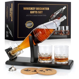 Exreizst Whisky Karaffe -whisky karaffe set 650ML- Whiskey Set -Geschenke für Männer -Männergeschnke-Inkl.Whisky Dekanter mit 2 Whisky Gläser Set Weihnachtsgeschenke Geburtstagsgeschenk für männer