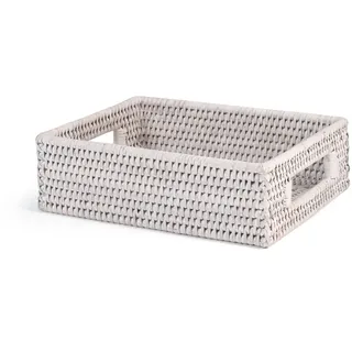 H&H Rechteckiger Korb mit integrierten Griffen aus weißem Natur-Rattan – 23 x 18 x 7 cm – Handgefertigt – Gewürzkorb, Brotkorb, Obstkorb & Organizer