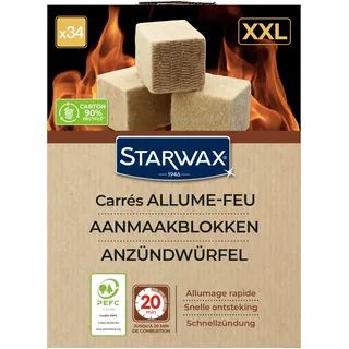 STARWAX - Anzündwürfel für Grill, Ofen und Kamin - Schnelles Anzünden - Sauber und geruchlos - Ohne Palmöl - 100% Inhaltsstoffe natürlichen Ursprungs - 34 Würfel - 1 Würfel = 1 Feuer