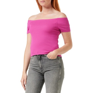 Urban Classics Damen Ladies Off Shoulder Rib Tee Top, Violett (Brightviolet 02260), Large (Herstellergröße: L)