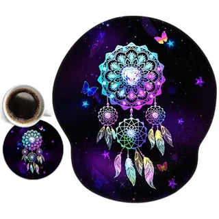 newplenty Mauspad,Mousepad Mit Handauflage, Mauspad Mit Gelkissen,Ergonomisches Mousepads Mit Untersetzer für Computer, Laptop (Traumfänger und Schmetterling)