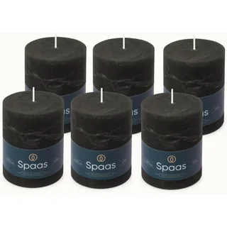 Spaas 6 Geruchlose Rustikale Stumpenkerzen, 80/110mm, 65 Std., Schwarz