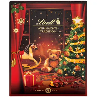 Lindt Schokolade Weihnachts Tradition Adventskalender 2024 , 253 g , 24 verschiedene Pralinen- und Schokoladen Überraschungen , Schokolade für die Weihnachtszeit , Schokoladen-Geschenk