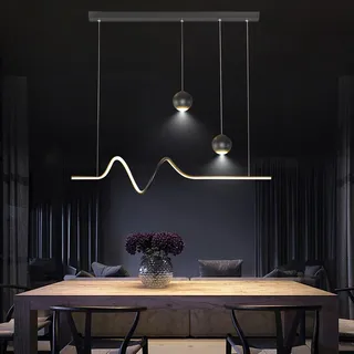 WERSVG Moderne L100cm LED Hängelampe Esstisch Dimmbar Pendelleuchte Schwarz Mit Fernbedienung Linear Design Hängeleuchte Esstischlampe Hängend Höhenverstellbar für Küche büro Esszimmer (Schwarz)