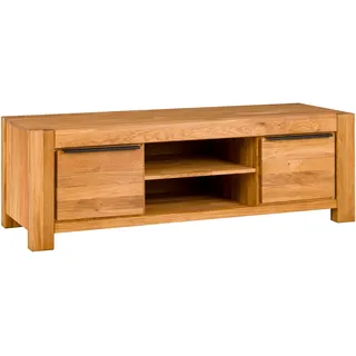 Lowboard HOME AFFAIRE, braun, B:155cm H:51cm T:50cm, Holz teilmassiv, Sideboards, Lowboard, Eiche teilmassiv, B: 155 cm, schwarze Elemente, 2 offene Fächer.