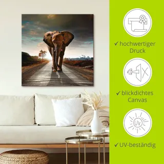Artland Leinwandbild "Ein Elefant läuft auf der Straße" Wildtiere 1 Stk. tlg. auf Holzrahmen gespannt, farbe bild(er): braun