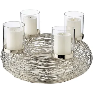 EDZARD Adventskranz Rimini mit Kerzengläsern, Edelstahl vernickelt, Ø 36 cm