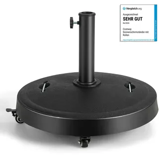 COSTWAY 23 kg Sonnenschirmständer mit Rollen & Griffen, Schirmständer für Schirmstangen von 38/48 mm, Ø52 cm Marktschirmständer Sonnenschirm Ständer für Garten, Balkon - Schwarz