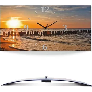 ARTland Wanduhr, gebogen Quarzuhr - schwarzer Zeiger Schöner Sonnenuntergang am Strand Größe: 60x30 cm - Orange