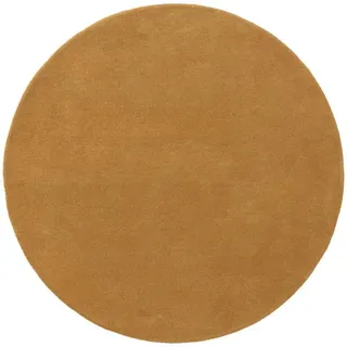 benuta Nest Wollteppich rund Bent Gelb ø 150 cm rund , Textil , Beton Optik , Rund , 150x150 cm , pflegeleicht , Teppiche und Böden, Teppiche, Schafwollteppiche