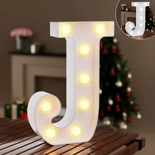 LED Buchstaben Lichter Alphabet,Leuchtbuchstabe mit Warmes & Kaltes Weiß,LED Brief Beleuchtung Buchstaben Nacht Lichter Dekoration für Geburtstagsfeier, Hochzeit, Kinderzimmer, Buchstaben J