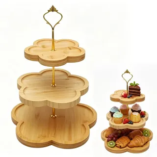 Etagere 3 Etagen Bambus, Holz-Cupcake-Ständer Blumenform-Design, Bambus-Etagere Buffet Ständer Servierständer Cupcake Tortenständer Servier-Tablett für Dessert Kuchen Käse Snacks Wurst Kekse