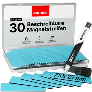 GAUDER Magnetstreifen beschreibbar | Magnetschilder zum Beschriften | Magnetkarten für Kanban Board, Whiteboard & Tafel (75 x 25 mm)