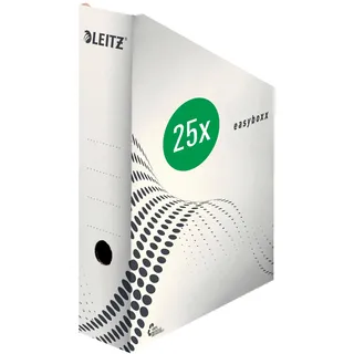 Leitz easyboxx Archiv Stehsammler, 80 mm Rückenbreite, Archivboxen zur Ablage und Aufbewahrung von Dokumenten im A4- und US-Format, Zeitschriftensammler Pappe, 25 Stück, Weiß/Schwarz, 61400000