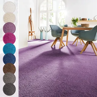 Andiamo Teppichboden »Sophie, Frisee-Velours, Made in Netherlands« rechteckig 12 mm Höhe Uni Farben, Breite 400 cm oder 500 cm, strapazierfähig & pflegeleicht, lila