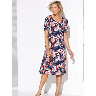 Jerseykleid CLASSIC BASICS "Jersey-Kleid", Damen, Gr. 28, Kurzgrößen, bunt (marine, koralle, bedruckt), Jersey, 95% Viskose, 5% Elasthan, bedruckt, gemustert, mehrfarbig, knielang, Rundhals, Kleider Jerseykleid