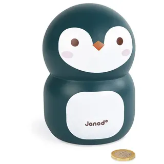 Janod - Pinguin-Spardose aus Holz für Kinder, 15 cm - Kinderzimmer-Deko - Ab 3 Jahren, J04650, Rose