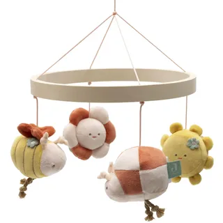 Jollein Mobile Baby – Pretty Picnic – Holzring mit Stofffiguren – Sonne, Blume, Biene & Marienkäfer – Baby Mobile für Babybett & Laufgitter – Beruhigende Deko – Geschenk zur Geburt