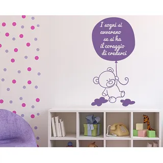 Decoramo Wandsticker Bär zwischen den Wolken Deko Wand, PVC, Lavendel, 60 x 0.1 x 30 cm