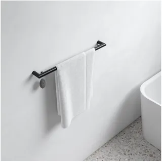 Keuco Reva Badetuchhalter 60 cm, mit Haken, Metall schwarz matt, Made in Germany, inkl. Schrauben und Dübel, Handtuchhalter zum Bohren