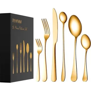 Unyqoos® 36‐teiliges Besteckset für 6 Personen – goldenes Besteck aus 18/8 Edelstahl, hochglanzpoliert, spülmaschinengeeignet - Gold