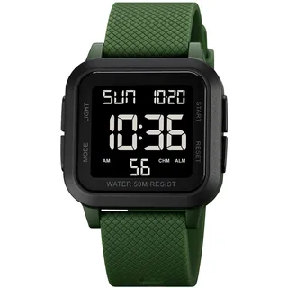 Forrader Digitale Herren-Sportuhr, wasserdicht, mit Alarm, Countdown, Dualzeit, Stoppuhr, 12/24 Stunden mit LED-Hintergrundbeleuchtung, Armee grün/schwarz, Riemen