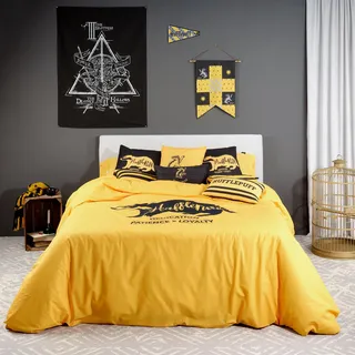 Belum Bettbezug Harry Potter, Bettbezug mit Knöpfen 100% Baumwolle, Modell Hufflepuff Values für 120 cm Bett (200 x 200 cm)