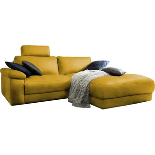 KAWOLA Sofa LOLA Ecksofa Stoff curry mit motorischer Relaxfunktion Recamiere rechts - Orange