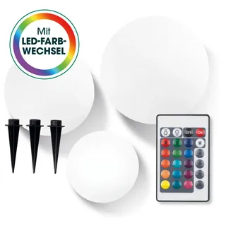EASYmaxx LED Solarleuchte 3er Set weiß Kugel Deko Garten Terasse Farbwechsel