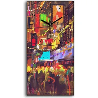 Dekor Leinwand Uhr Wandbilder 30x60 Malerei Stadt Asien Menschen Nacht Kunst - schwarze Hände