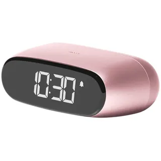 Lexon Minu Mini-Wecker, kompakt, mit VA-LCD-Display, Touchscreen-Bedienung, Snooze-Funktion und Hintergrundbeleuchtung, wiederaufladbarer Akku, Aluminium-Finish – Rosa